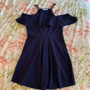 Navy Blue High Neck, cold shoulder skater dress